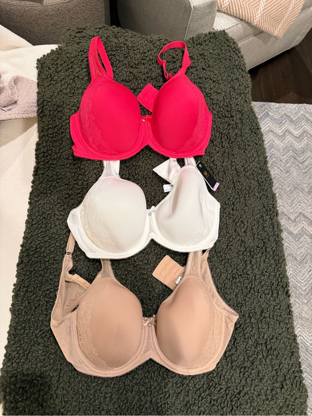 Bundle of 3 Wacoal Lace Trim Underwire Bras - Bright Pink, White & Nude